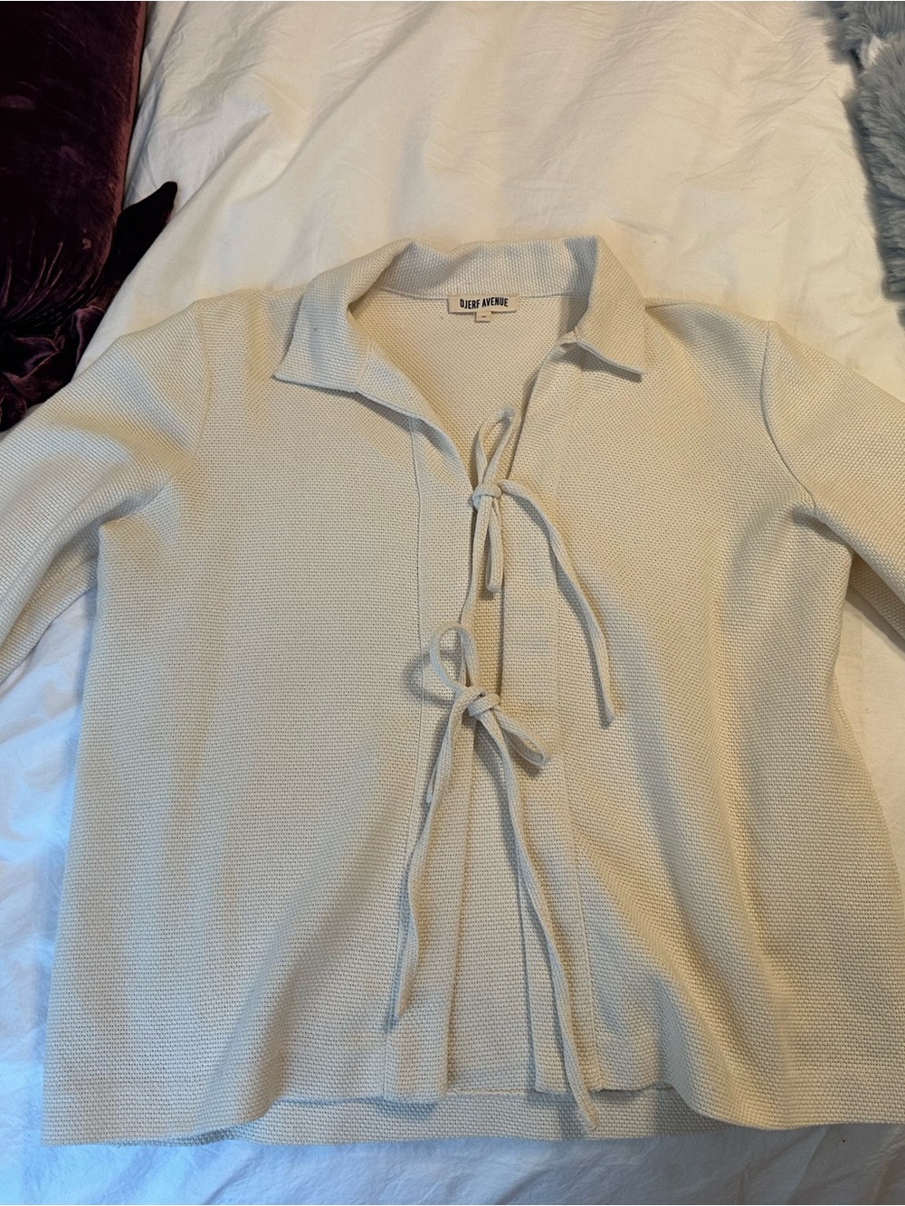 Djerf Avenue Cream Tie-Front Knit Top
